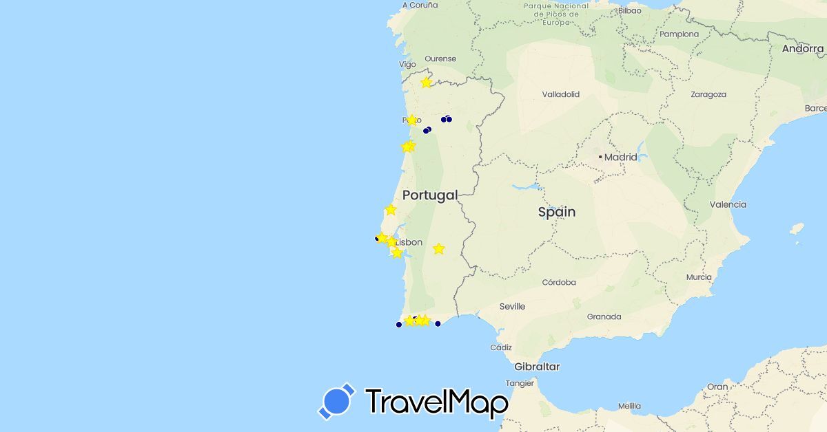 TravelMap itinerary: driving, hiking, boat in Portugal (Europe)